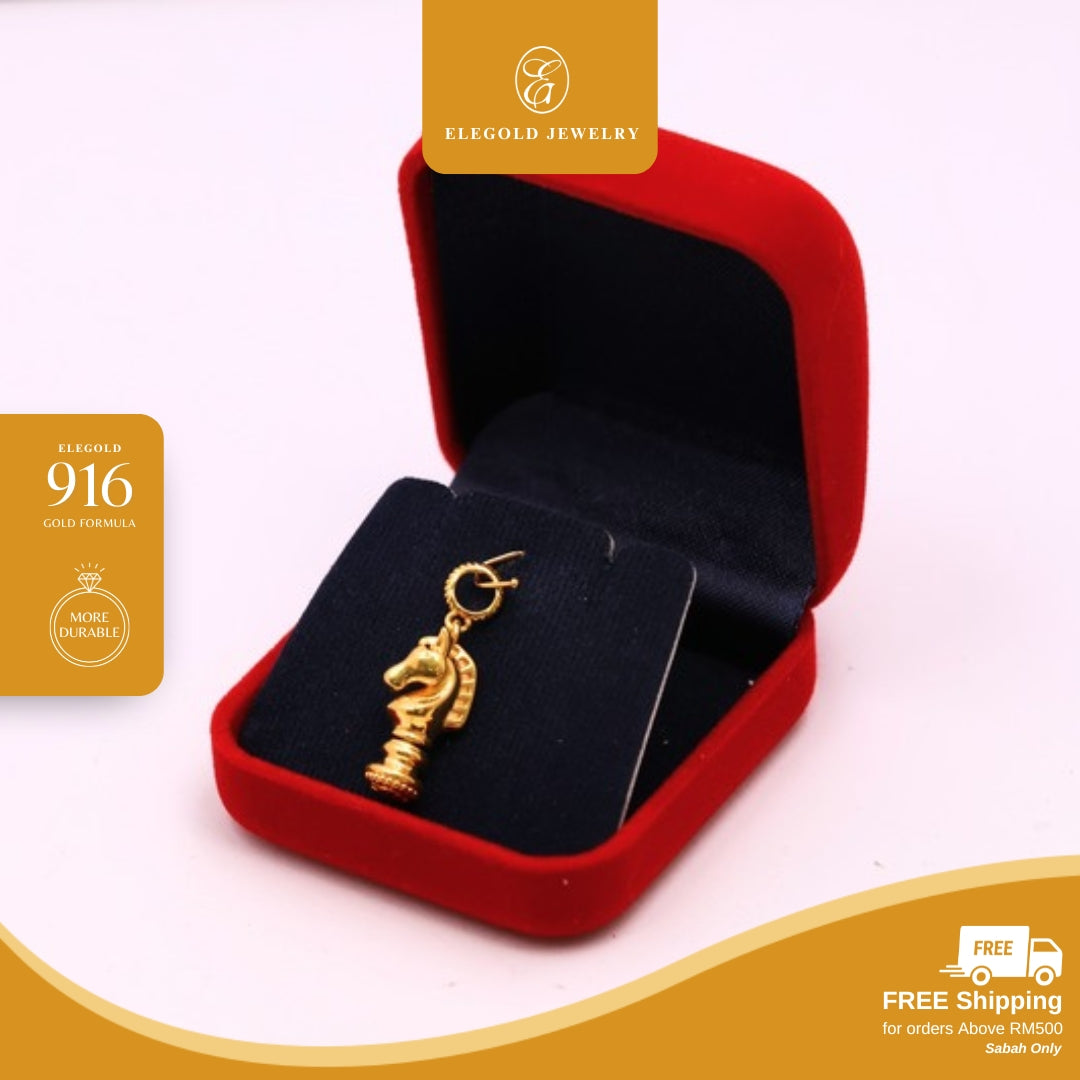 Elegold 916G Horse Plain Majestic Bold Solid Charm Loket Pendant - 20VGF