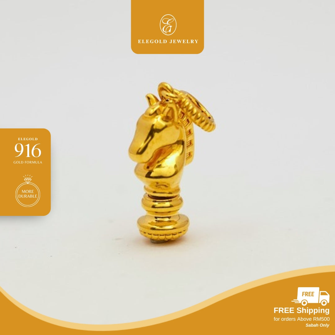 Elegold 916G Horse Plain Majestic Bold Solid Charm Loket Pendant - 20VGF