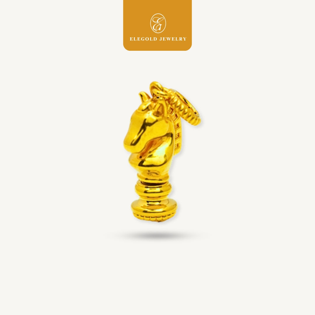 Elegold 916G Horse Plain Majestic Bold Solid Charm Loket Pendant - 20VGF