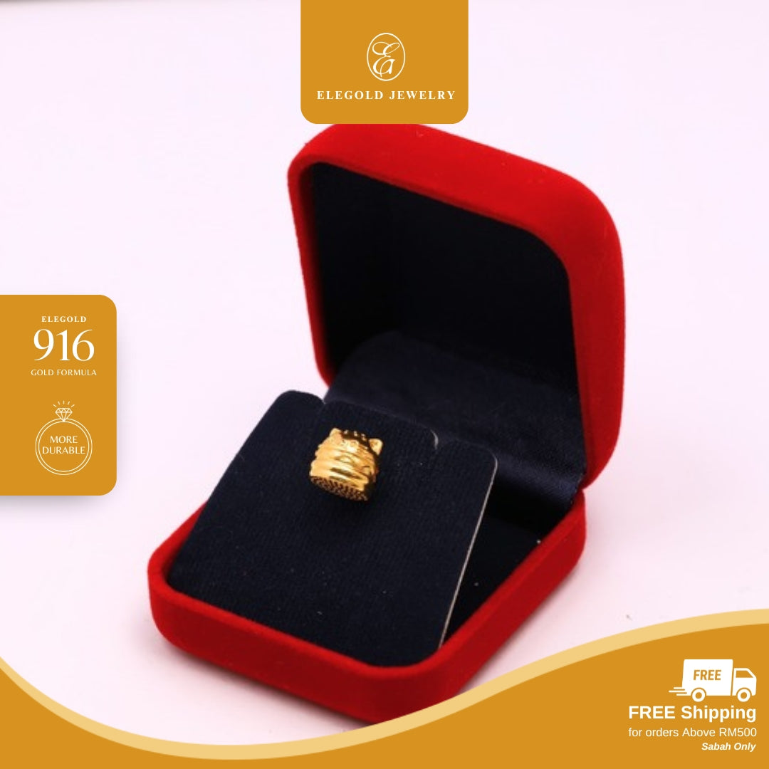 Elegold 916G Cat Tiny Plain 5G Hallow Charm Loket Pendant - 20VGJ