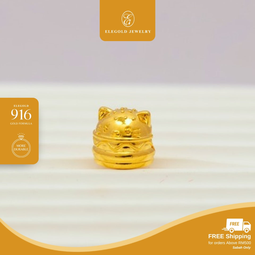 Elegold 916G Cat Tiny Plain 5G Hallow Charm Loket Pendant - 20VGJ