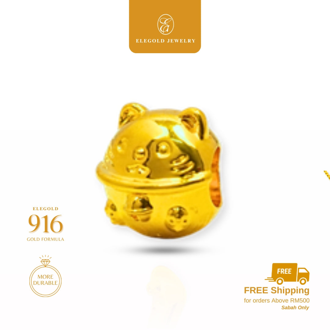 Elegold 916G Cat Tiny Plain 5G Hallow Charm Loket Pendant - 20VGJ