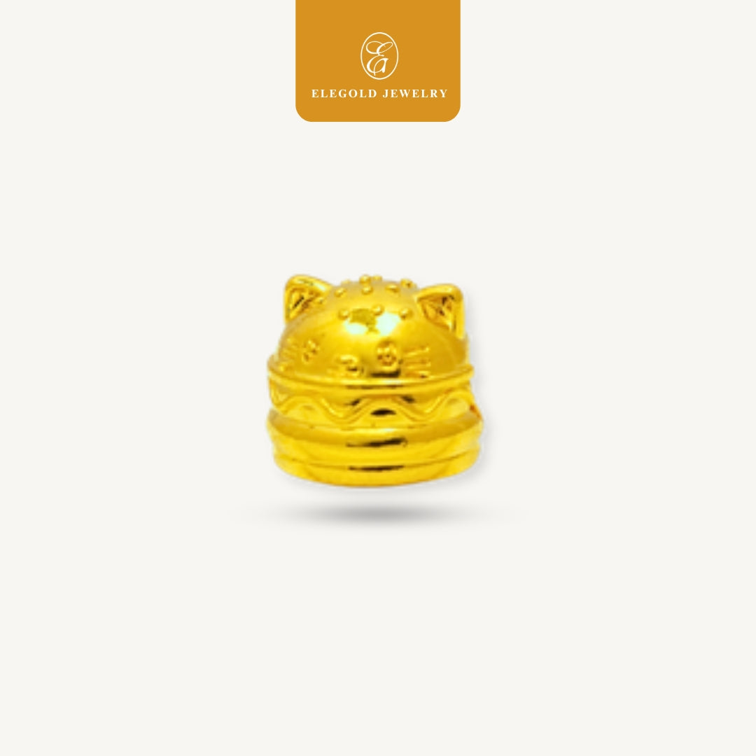 Elegold 916G Cat Tiny Plain 5G Hallow Charm Loket Pendant - 20VGJ