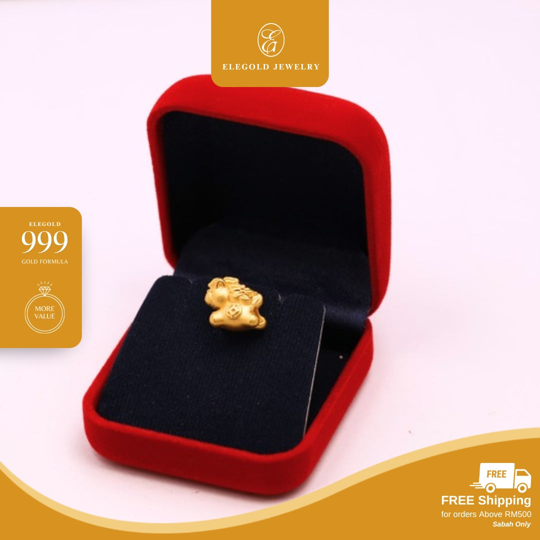 Elegold 999G Horse Chubby Cute Prosperity Coin Hallow Charm Loket Pendant - 20VGS