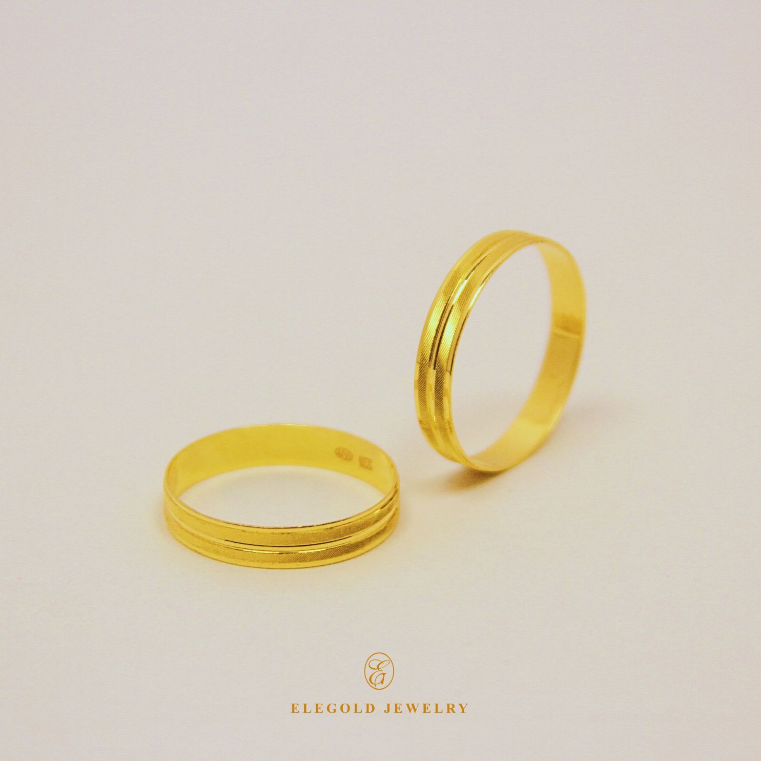 Elegold Matte Thin Double Line 916 Gold Wedding Ring - 20HE1