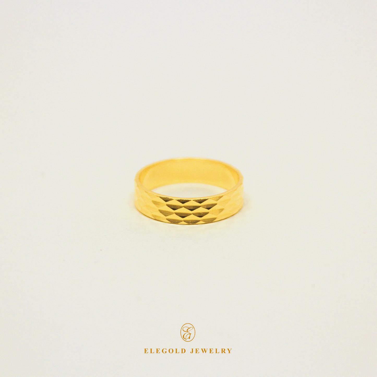 Elegold Diagonal Shiny Cut 916 Gold Ring - 20QN4