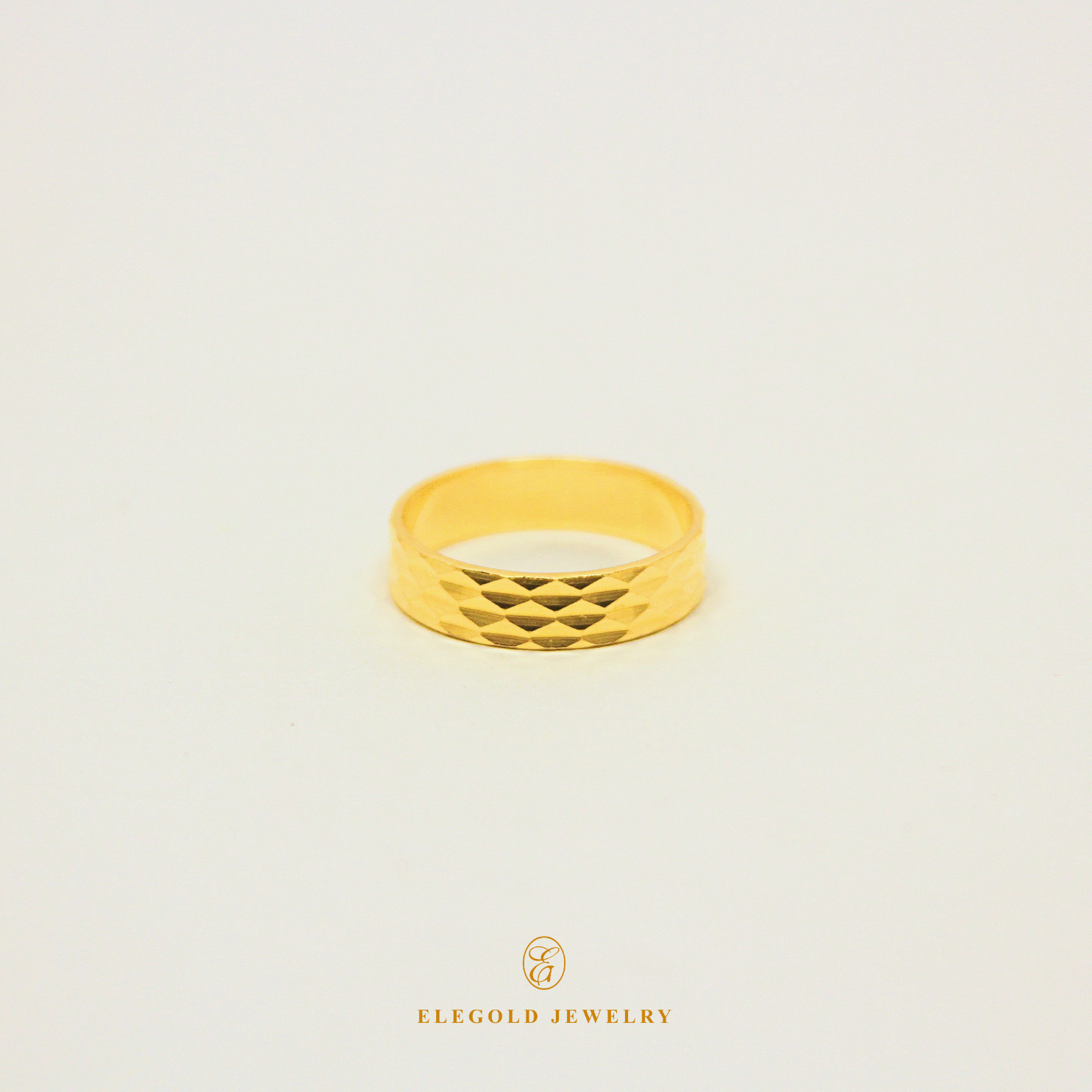 Elegold Diagonal Shiny Cut 916 Gold Ring - 20QN4