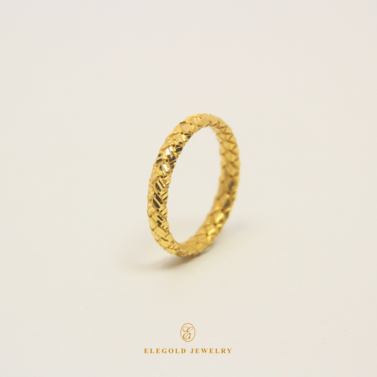 Elegold Snake Skin Diamond Cut Shiny 916 Gold Ring - 20QDD