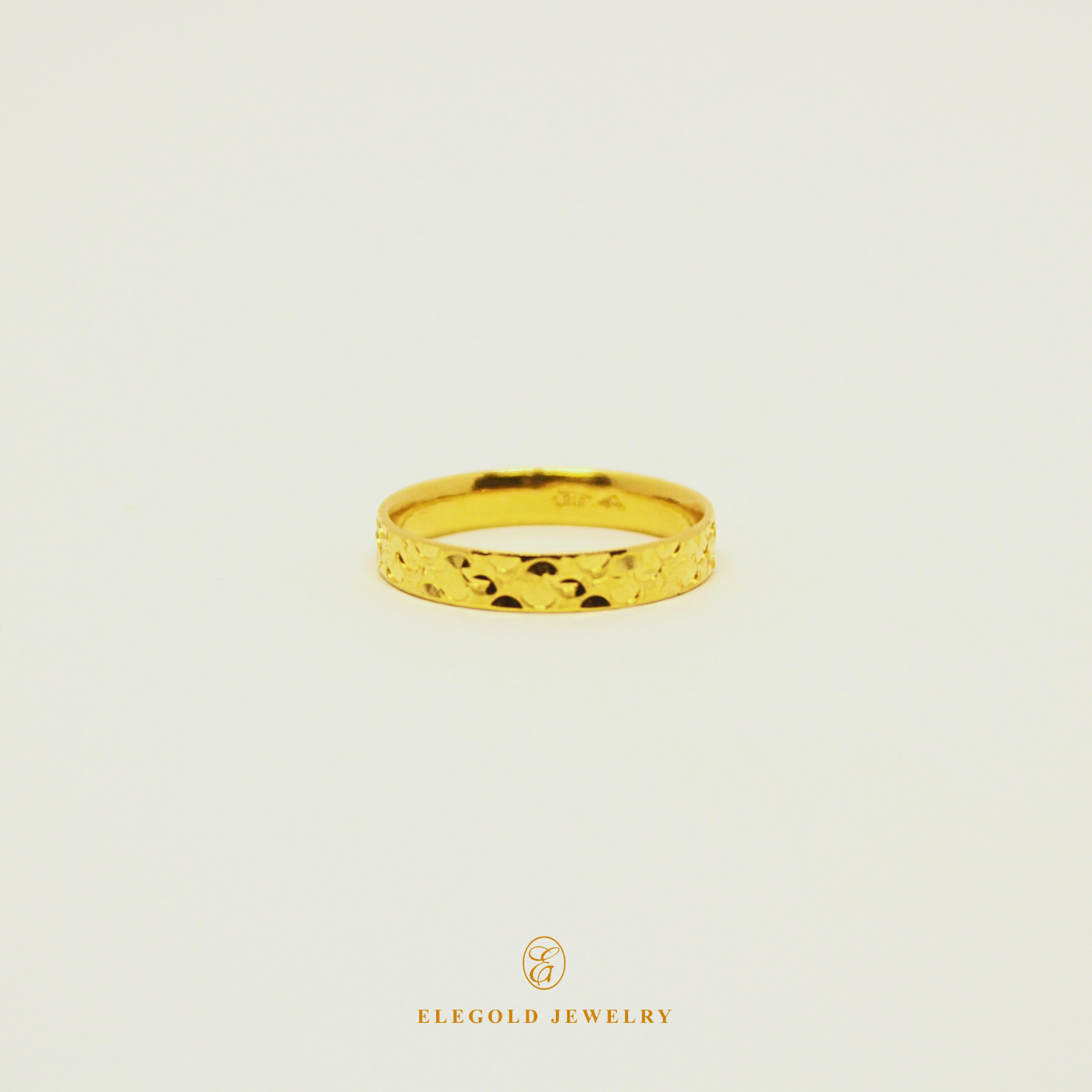 Elegold Trendy Fashion Sparkling Ice Finish 916 Gold RIng (Comfort) 碎碎冰金戒指 - 20R6F