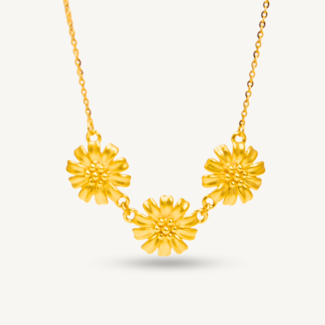Triple Flower Necklace Pendant Gold Necklace Elegold