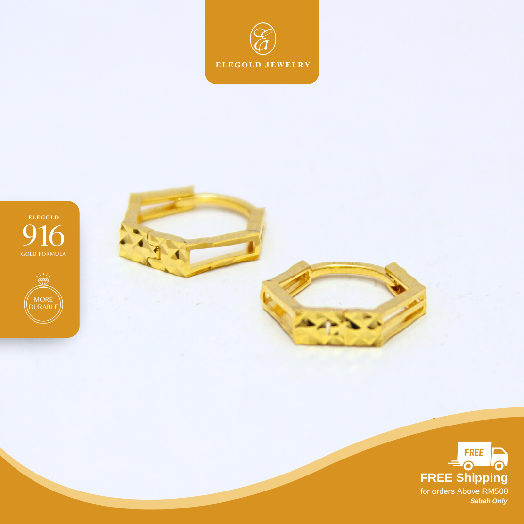 Hexagon Hoop Gold Earring Elegold