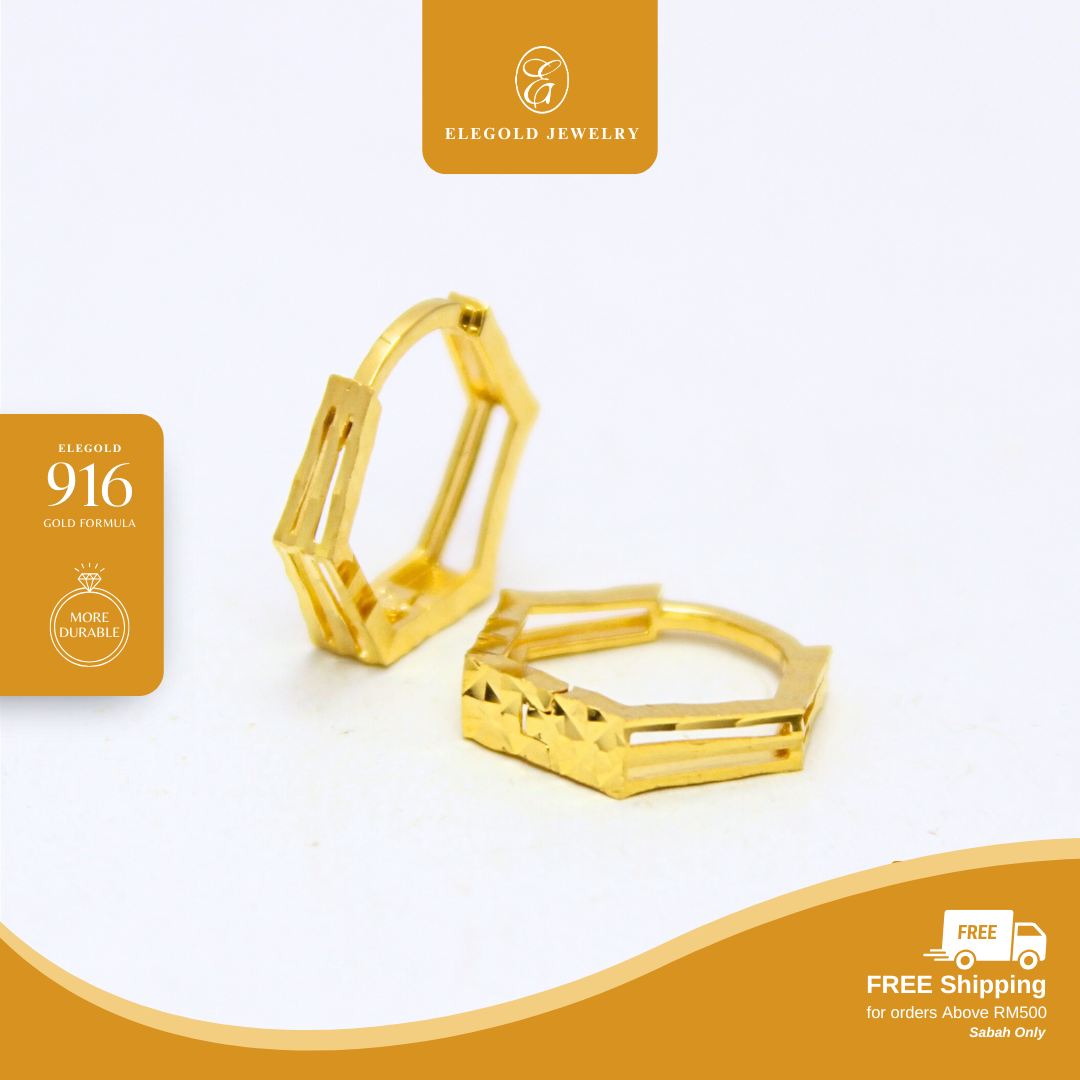 Hexagon Hoop Gold Earring Elegold