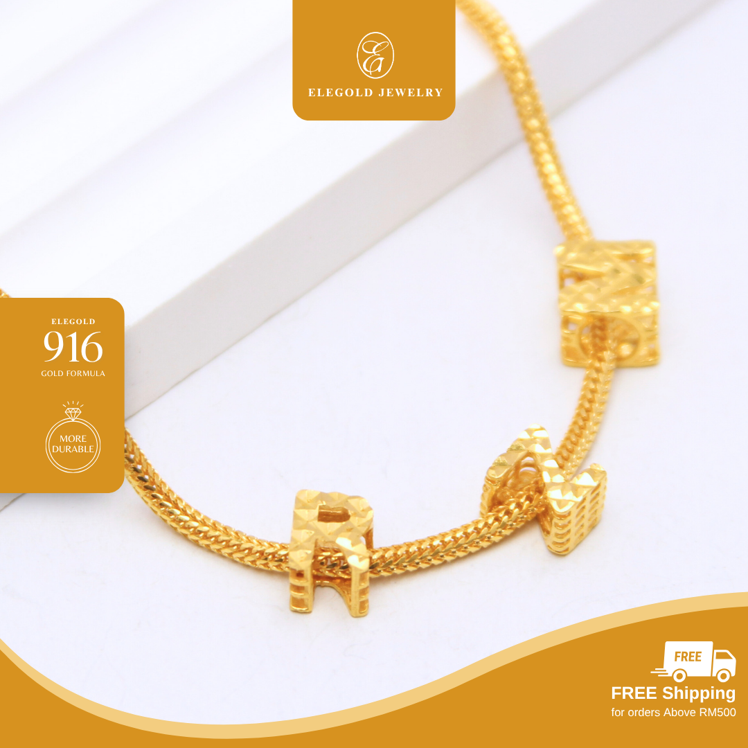 916/22K Gold Alphabet Charm Shiny Cut Series Elegold