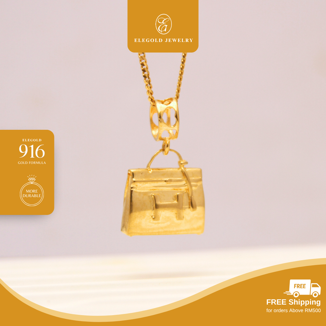 916/22K Gold Hallow Bag Pouch Series Pendant Elegold