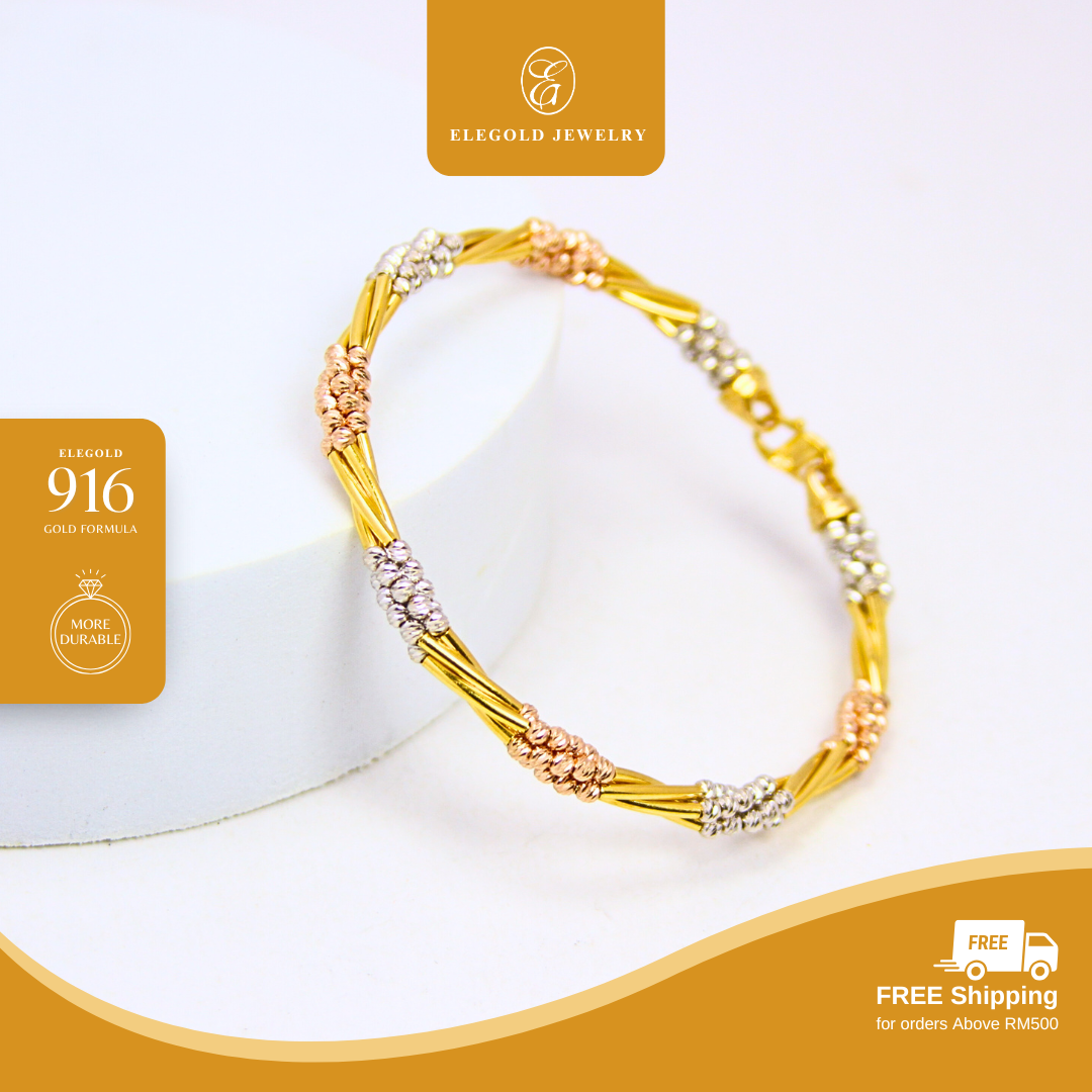 Triple Color Premium Beads Bangle Gold Bangle Elegold