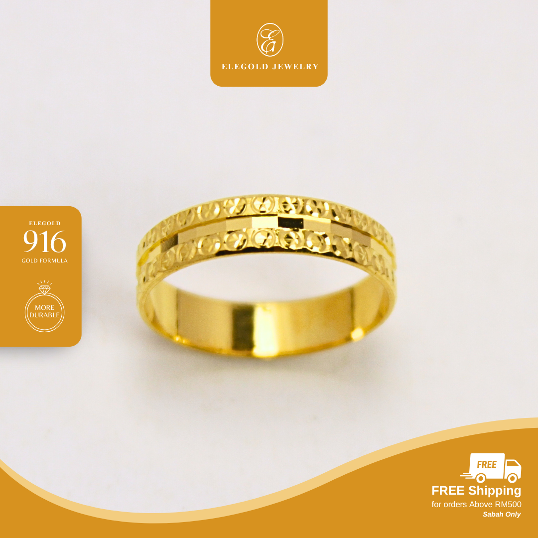 Shiny Plain Belah Rotan Gold Ring Elegold