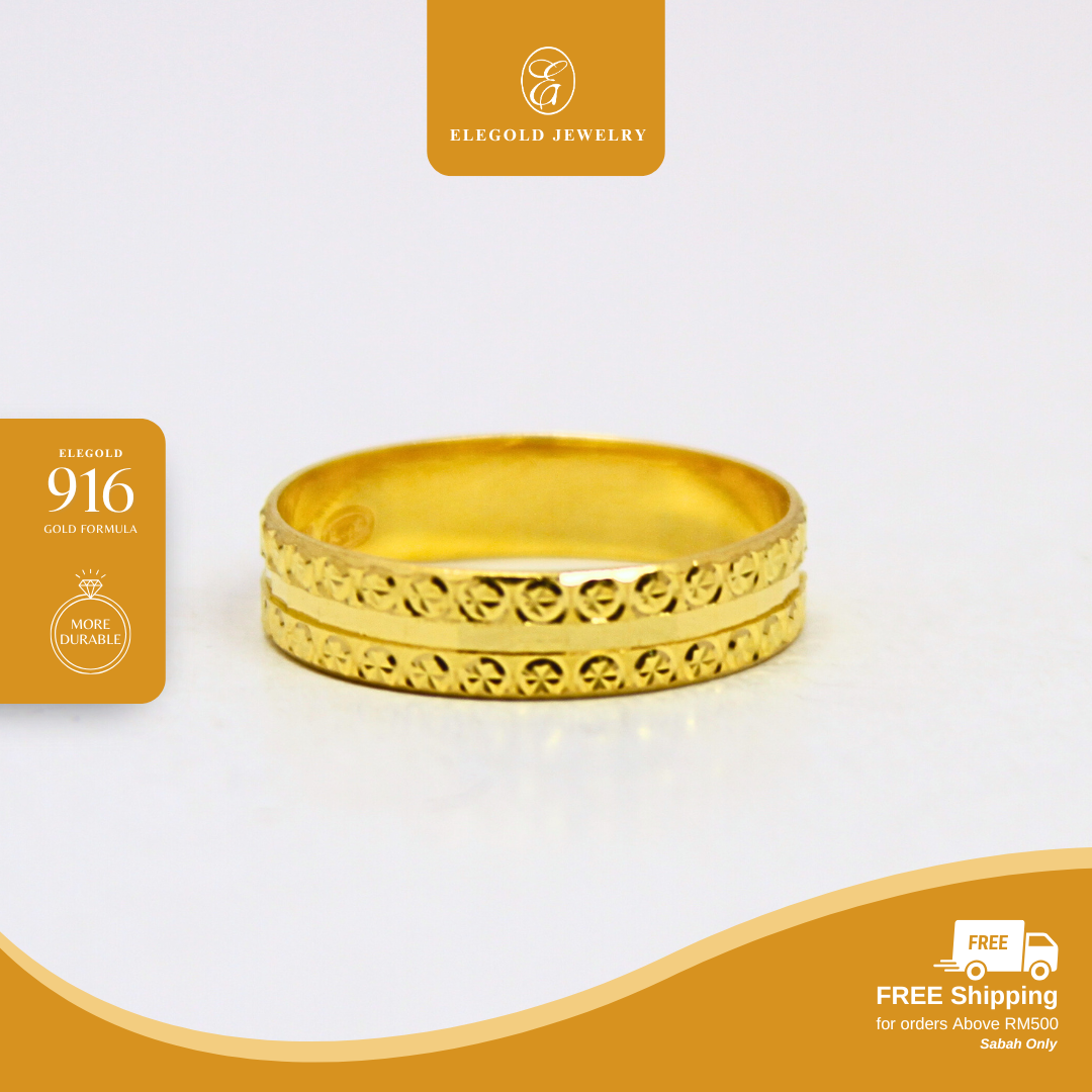 Shiny Plain Belah Rotan Gold Ring Elegold