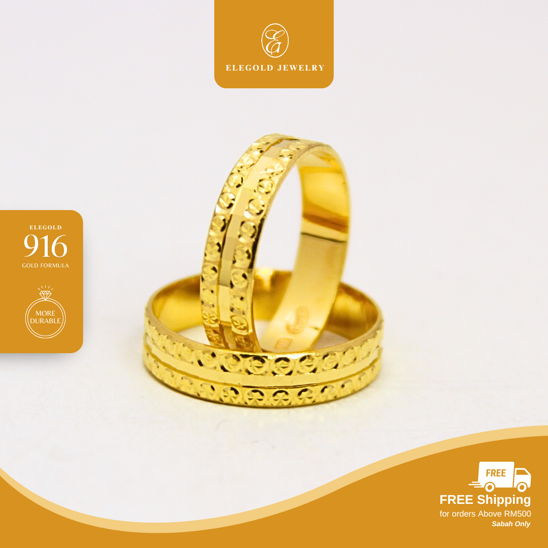 Shiny Plain Belah Rotan Gold Ring Elegold