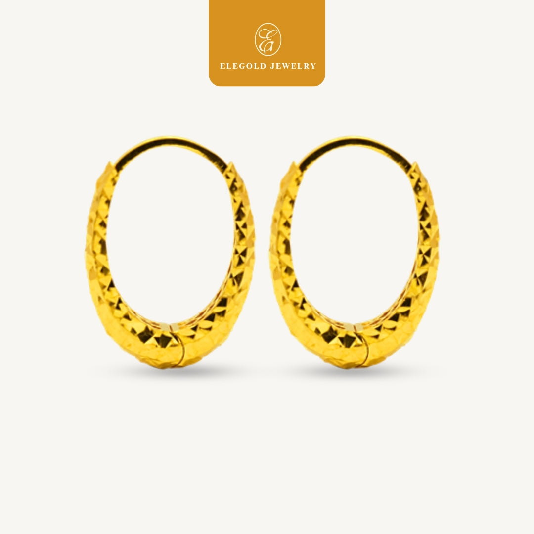 Oval Bold Shattered Ice Hoop • Elegold Jewelry • Category: Earring Subang Anting-Anting • 916G