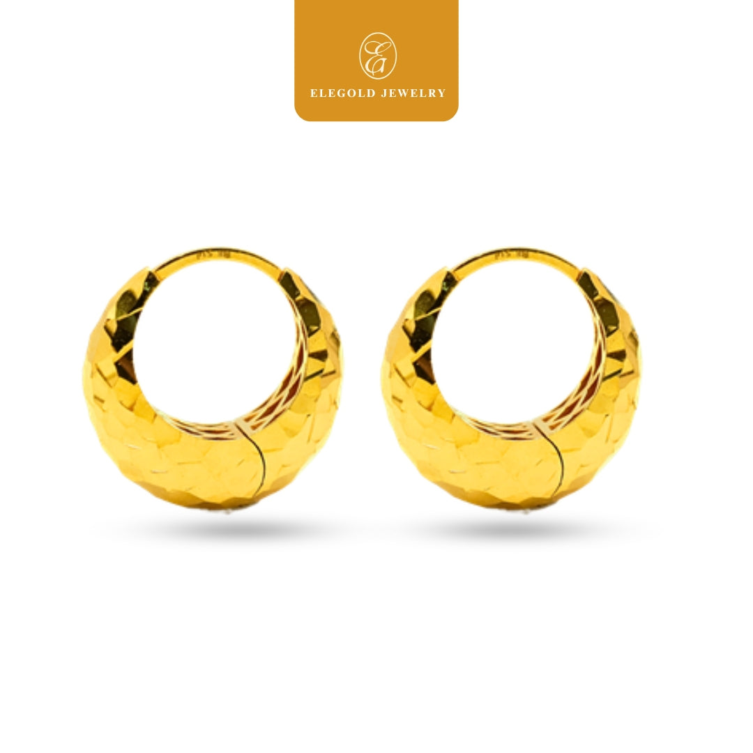 Round Bold Shattered Ice Hoop • Elegold Jewelry • Category: Earring Subang Anting-Anting • 916G