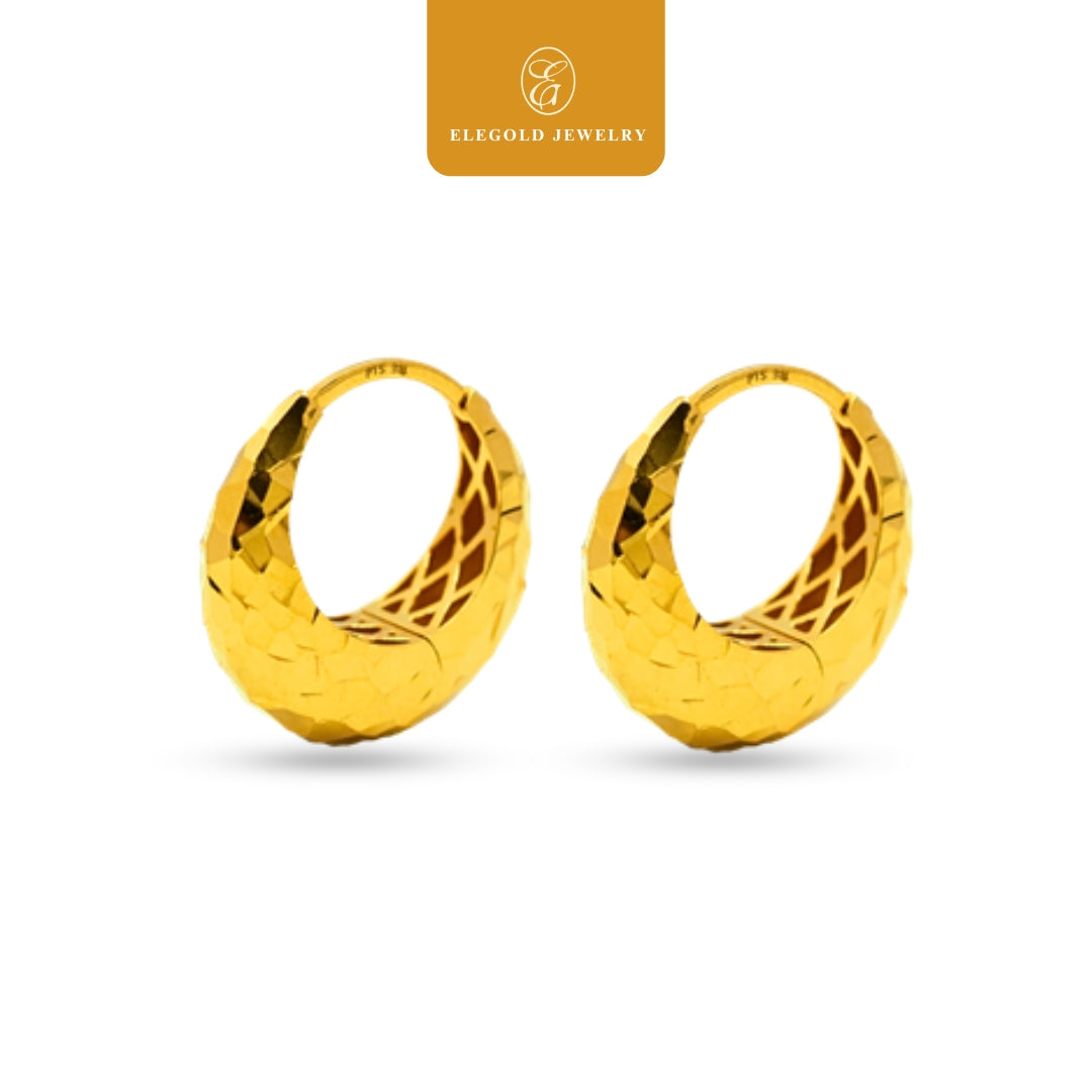 Round Bold Shattered Ice Hoop • Elegold Jewelry • Category: Earring Subang Anting-Anting • 916G