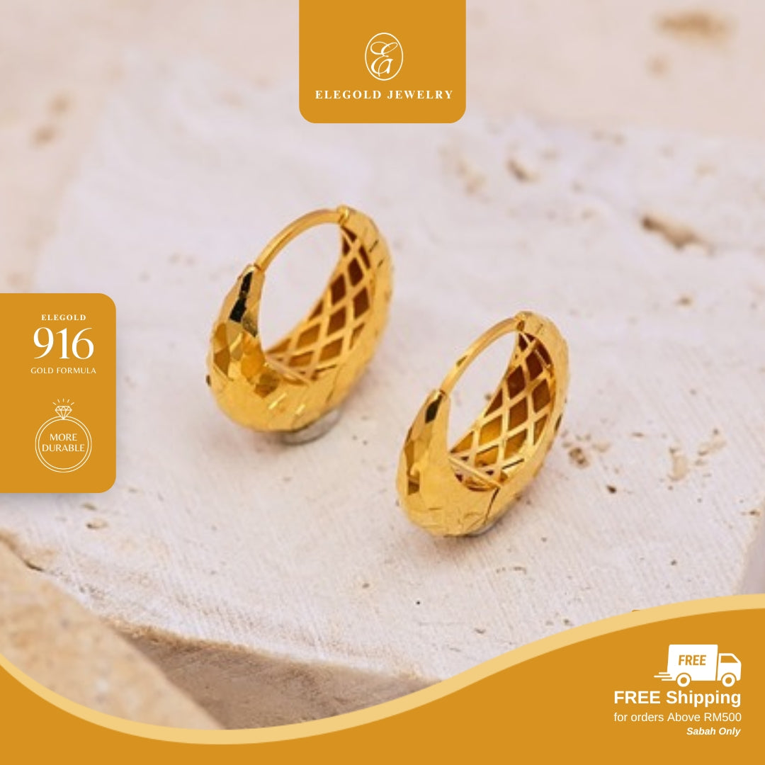 Round Bold Shattered Ice Hoop • Elegold Jewelry • Category: Earring Subang Anting-Anting • 916G