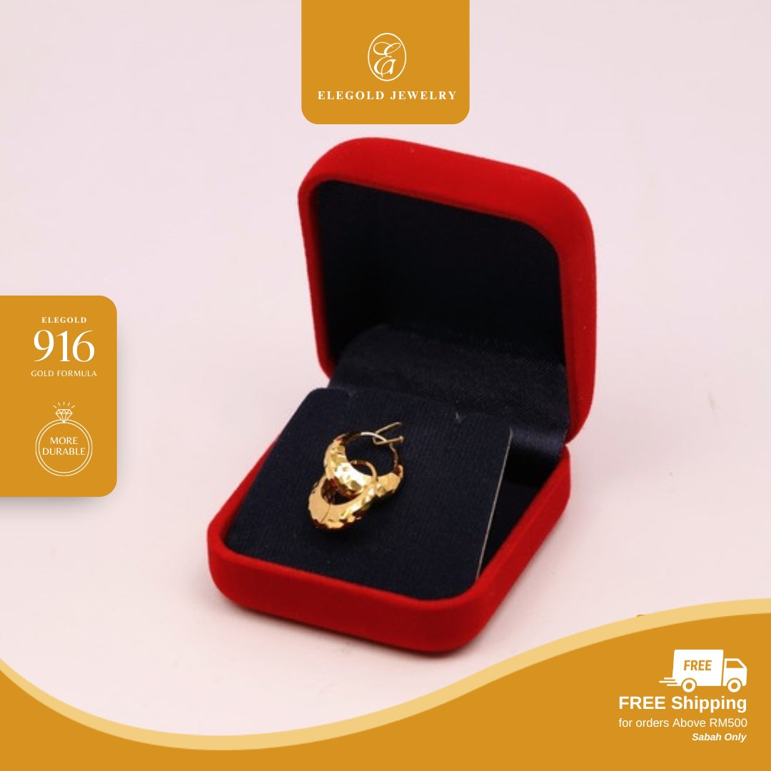 Round Bold Shattered Ice Hoop • Elegold Jewelry • Category: Earring Subang Anting-Anting • 916G