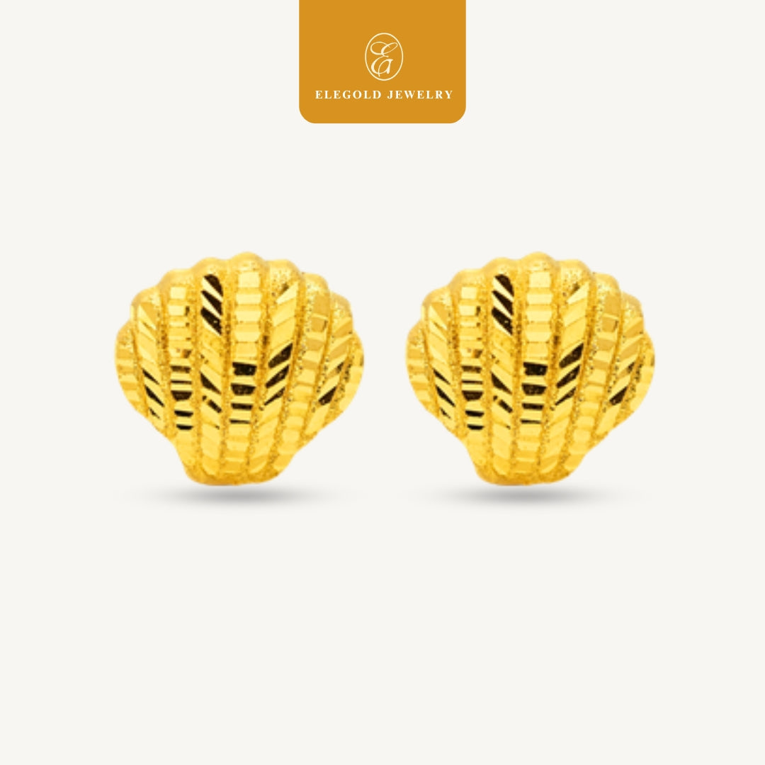 Seashell Shiny Padu Kilat Solid Hoop • Elegold Jewelry • Category: Earring Subang Anting-Anting • 916G