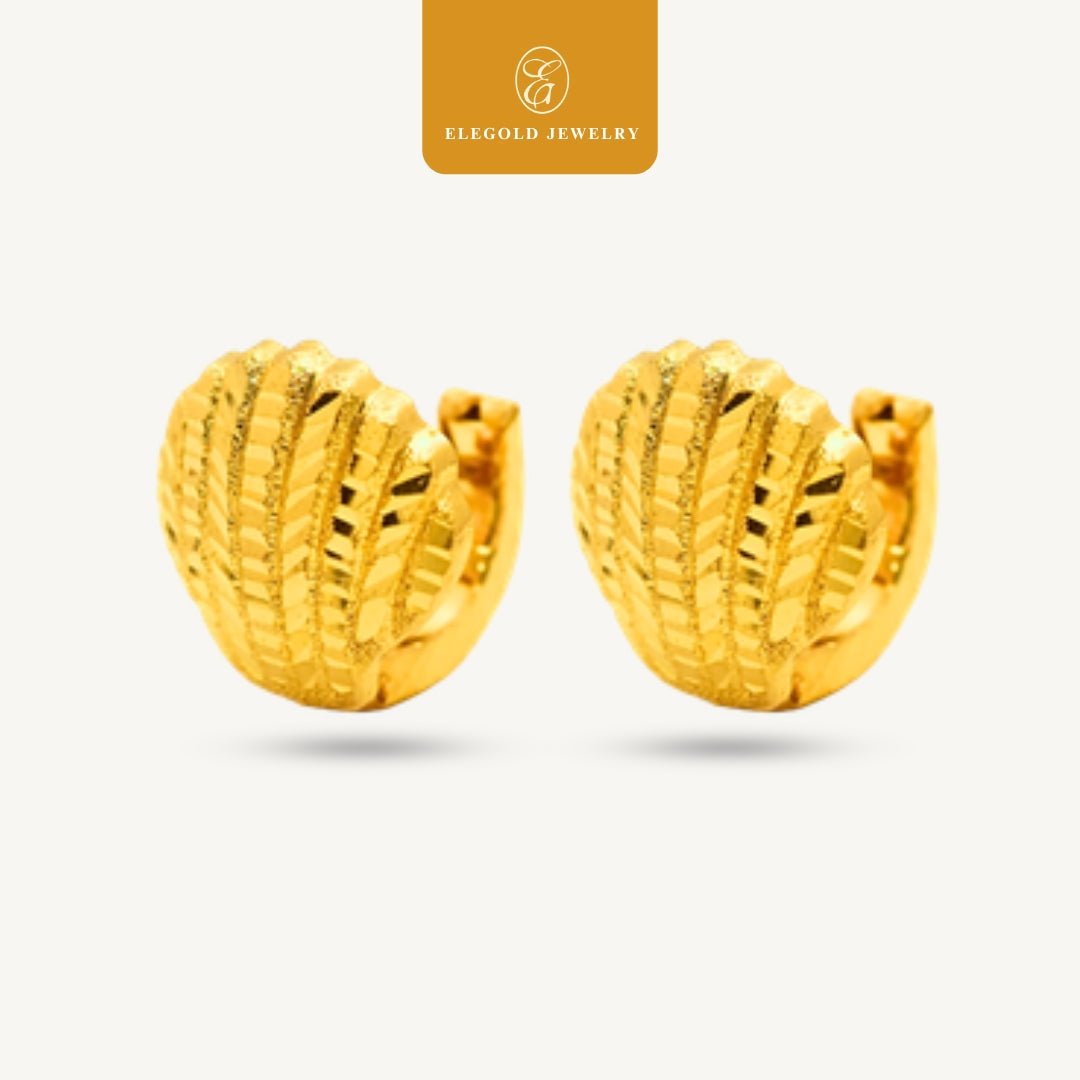 Seashell Shiny Padu Kilat Solid Hoop • Elegold Jewelry • Category: Earring Subang Anting-Anting • 916G
