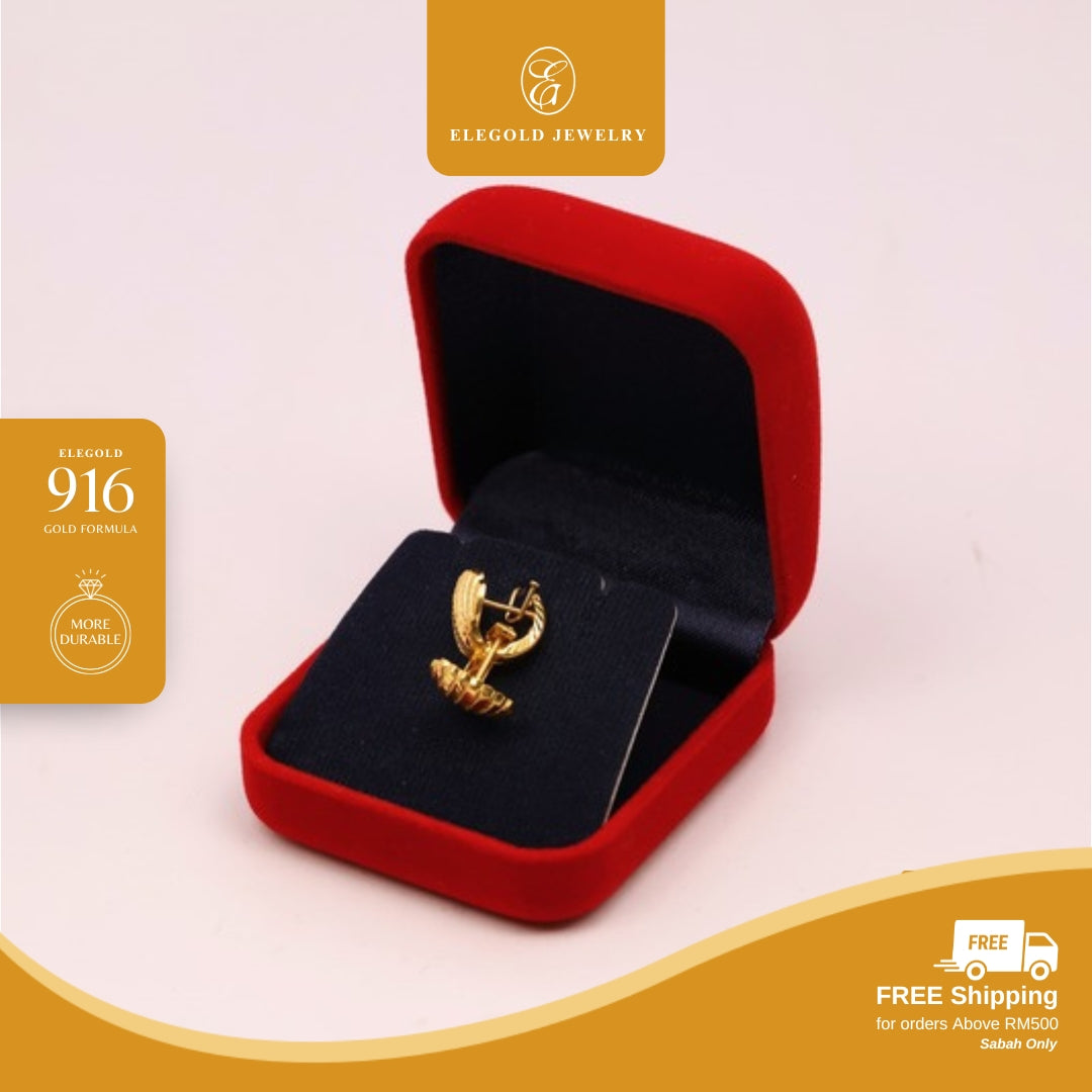 Seashell Shiny Padu Kilat Solid Hoop • Elegold Jewelry • Category: Earring Subang Anting-Anting • 916G
