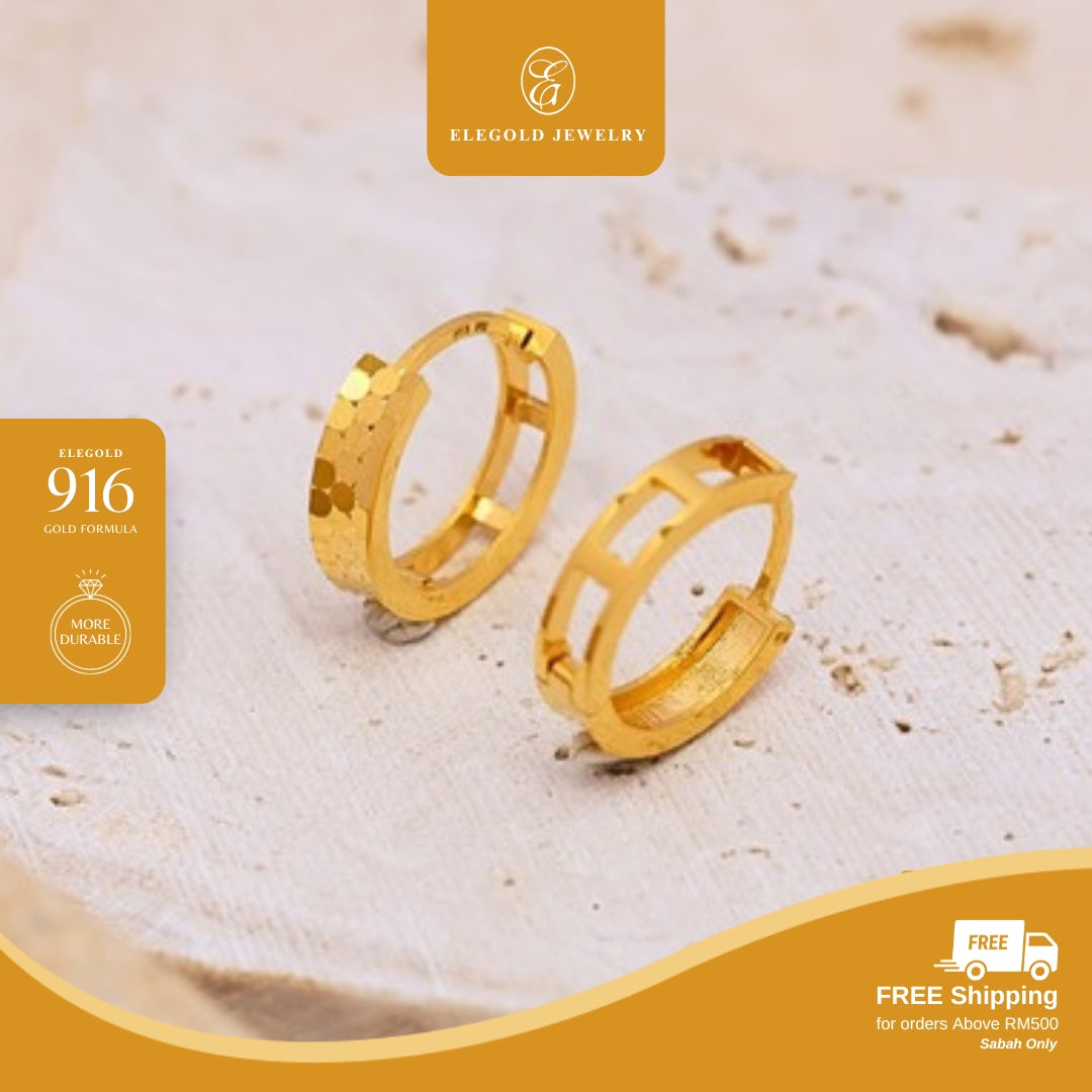 Shattered Ice Plain Mix Hoop • Elegold Jewelry • Category: Earring Subang Anting-Anting • 916G