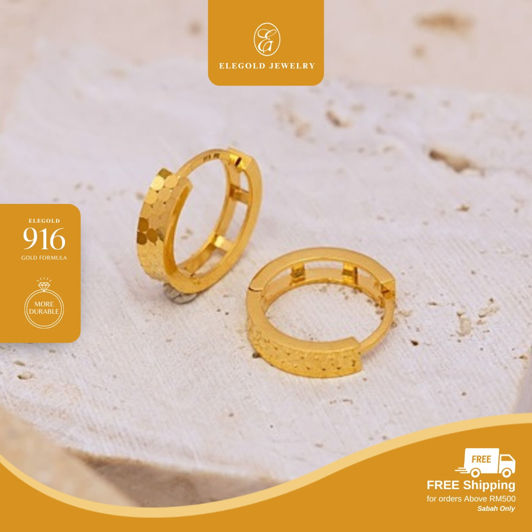 Shattered Ice Plain Mix Hoop • Elegold Jewelry • Category: Earring Subang Anting-Anting • 916G