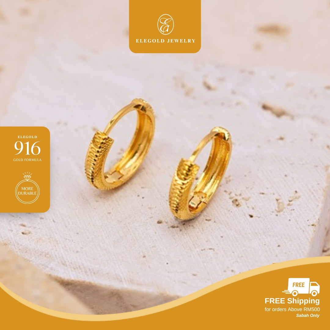 Shiny Modern Cat Eye Kilat Hoop • Elegold Jewelry • Category: Earring Subang Anting-Anting • 916G