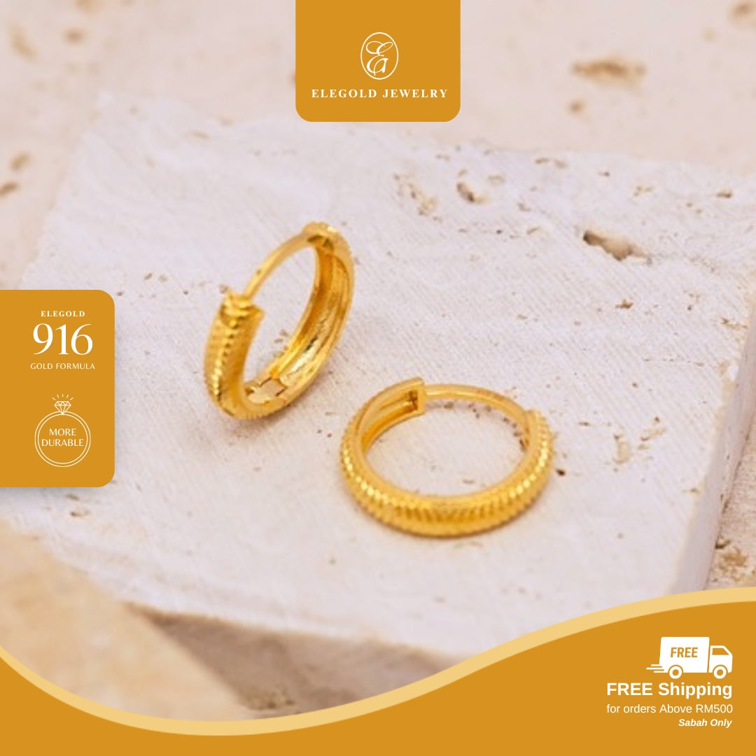 Shiny Modern Cat Eye Kilat Hoop • Elegold Jewelry • Category: Earring Subang Anting-Anting • 916G