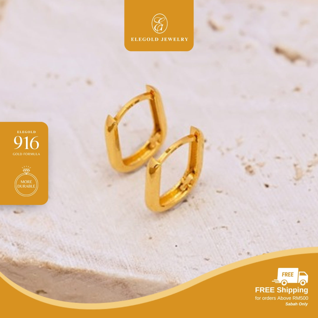 Square Plain Licin Hoop • Elegold Jewelry • Category: Earring Subang Anting-Anting • 916G