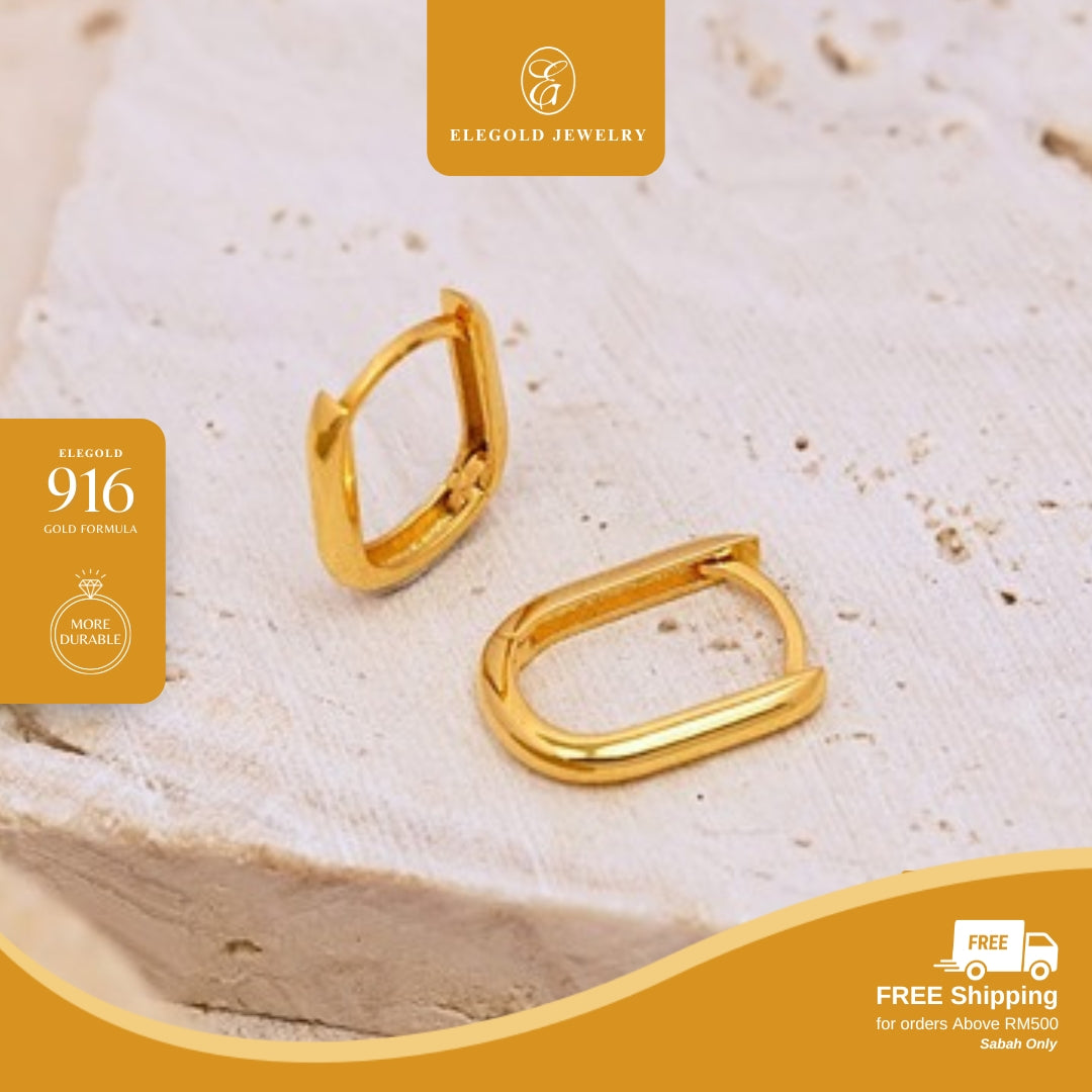 Square Plain Licin Hoop • Elegold Jewelry • Category: Earring Subang Anting-Anting • 916G