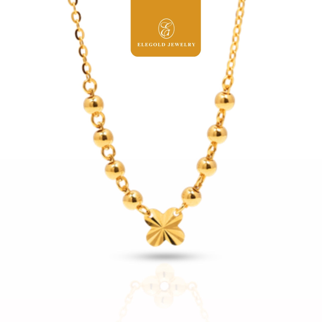 Clover Dangling Mix Sauh Anchor • Elegold Jewelry • Category: Necklace Rantai Leher • 916G