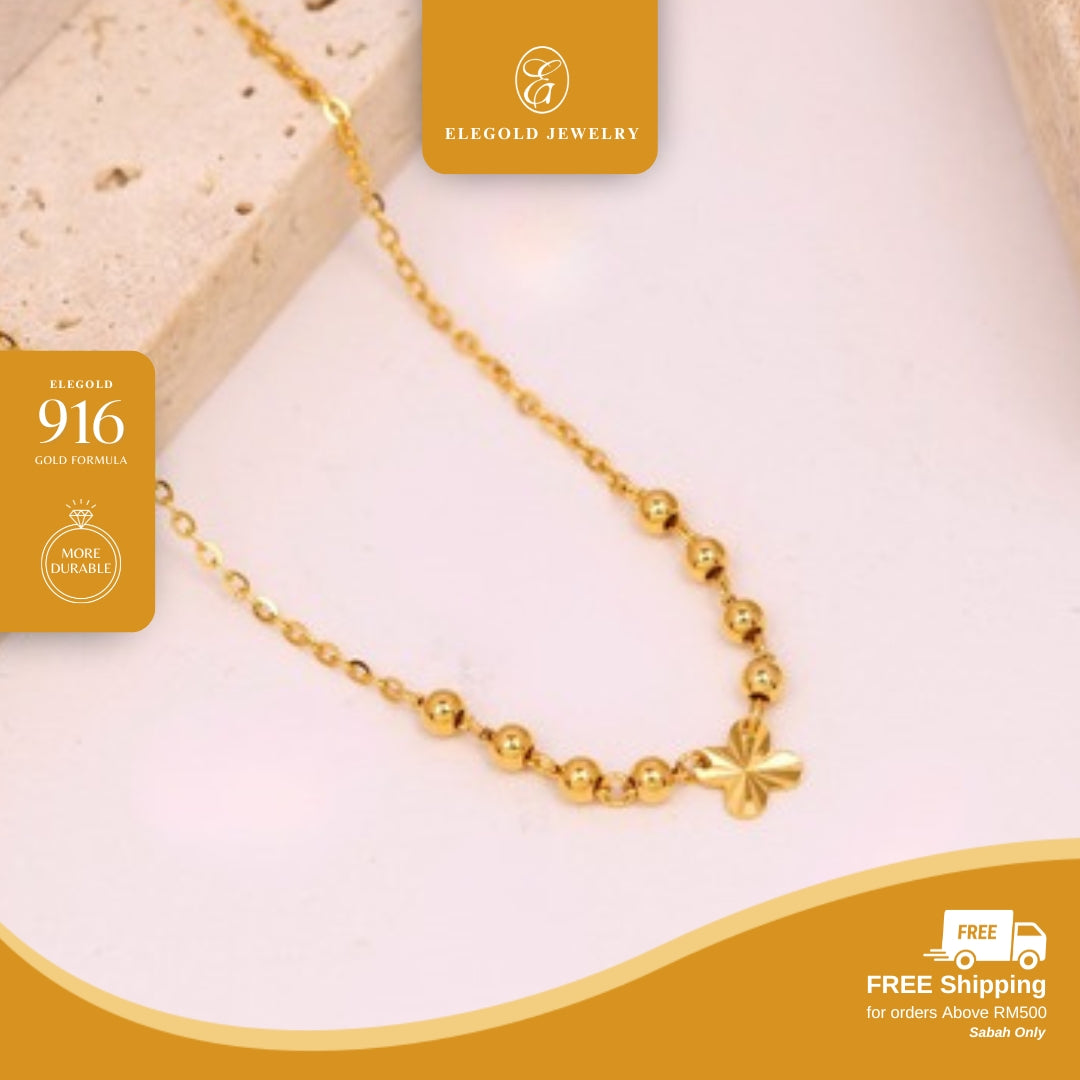 Clover Dangling Mix Sauh Anchor • Elegold Jewelry • Category: Necklace Rantai Leher • 916G