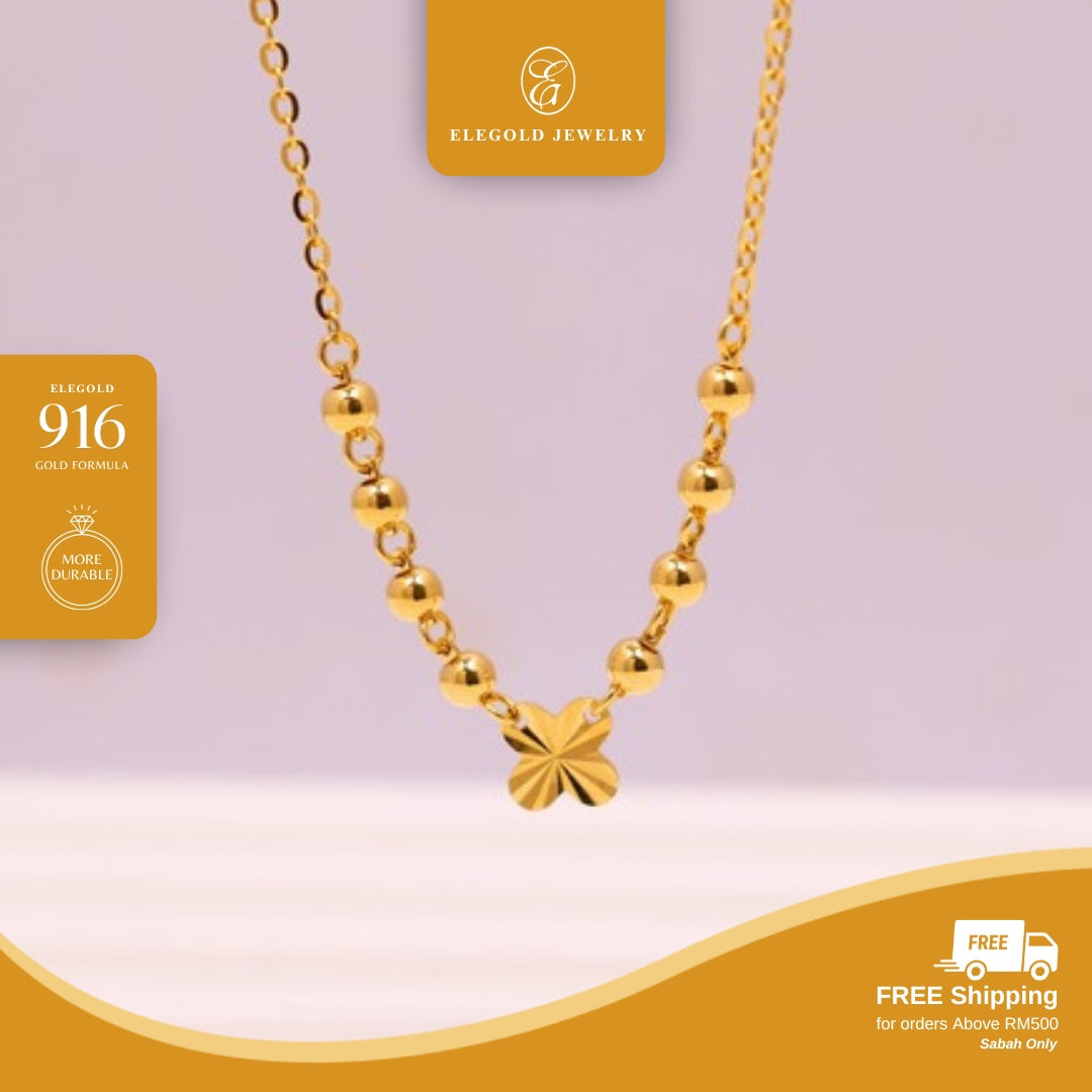 Clover Dangling Mix Sauh Anchor • Elegold Jewelry • Category: Necklace Rantai Leher • 916G