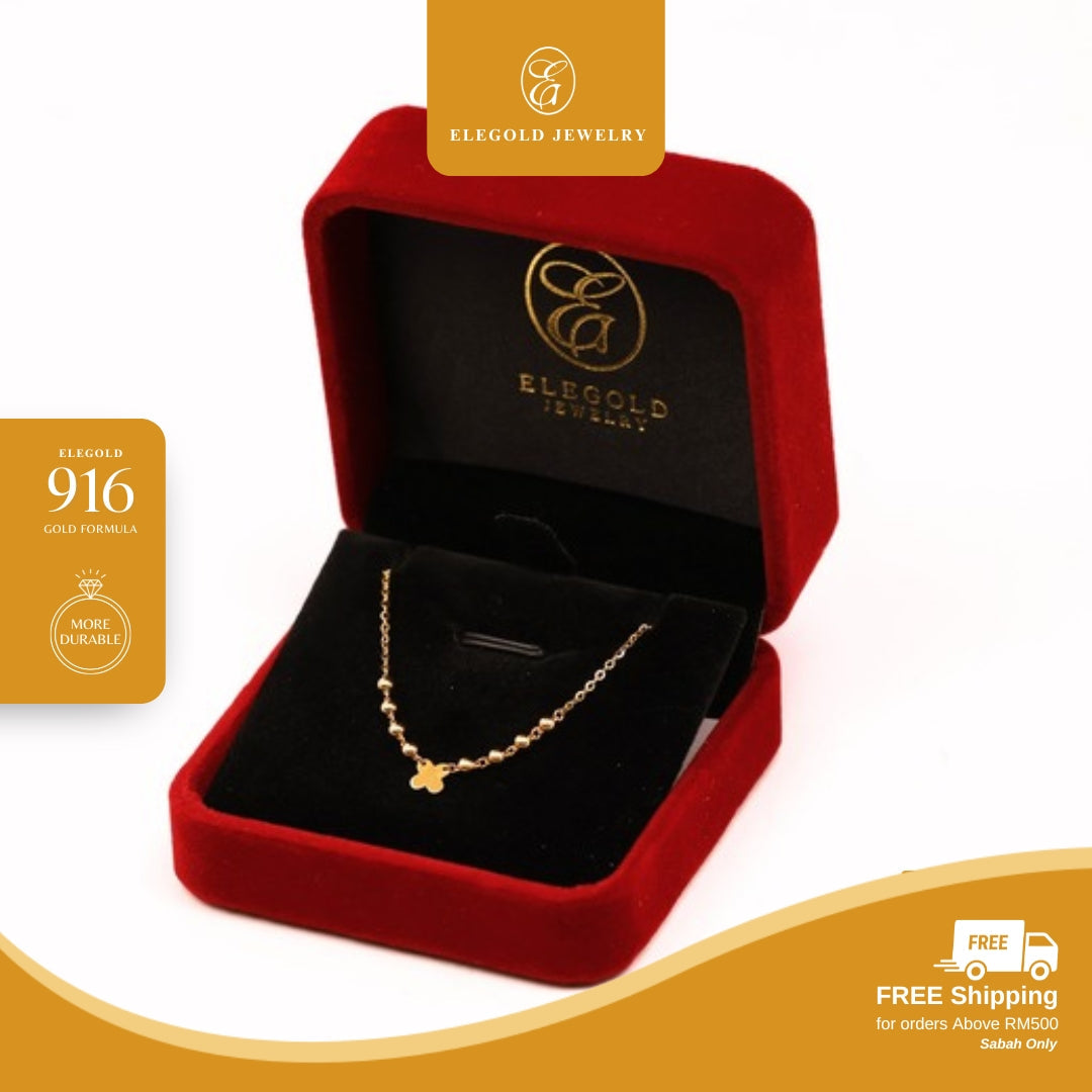 Clover Dangling Mix Sauh Anchor • Elegold Jewelry • Category: Necklace Rantai Leher • 916G