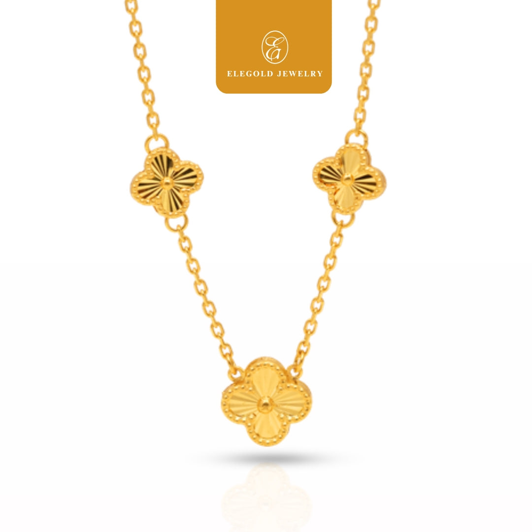 Dangling Clover Shiny Cut Fesyen RL Sauh Solid • Elegold Jewelry • Category: Necklace Rantai Leher • 916G