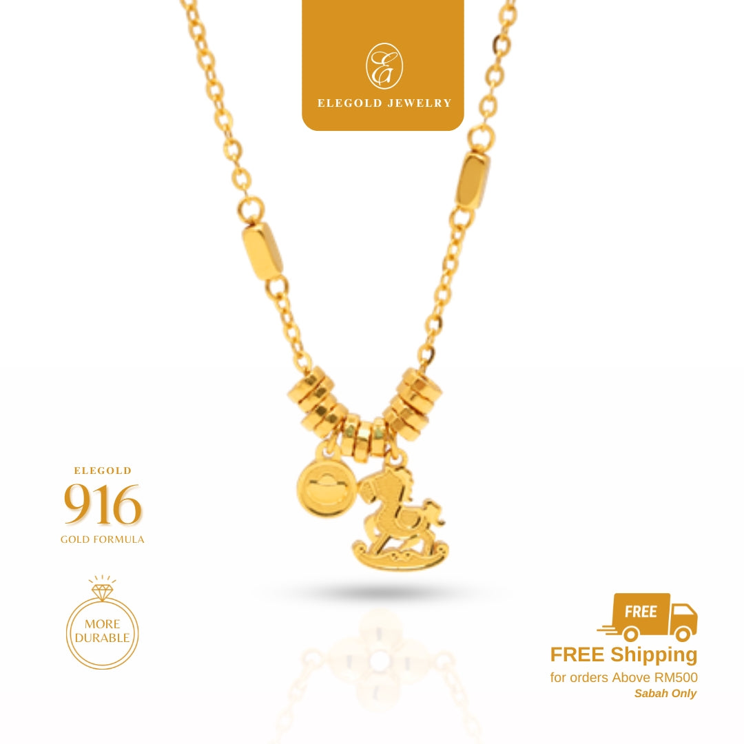 Tiny Horse Matte Dangling • Elegold Jewelry • Category: Necklace Rantai Leher • 916G