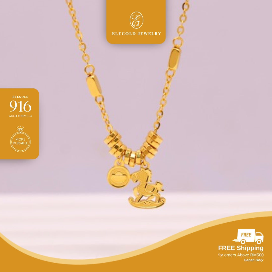 Tiny Horse Matte Dangling • Elegold Jewelry • Category: Necklace Rantai Leher • 916G