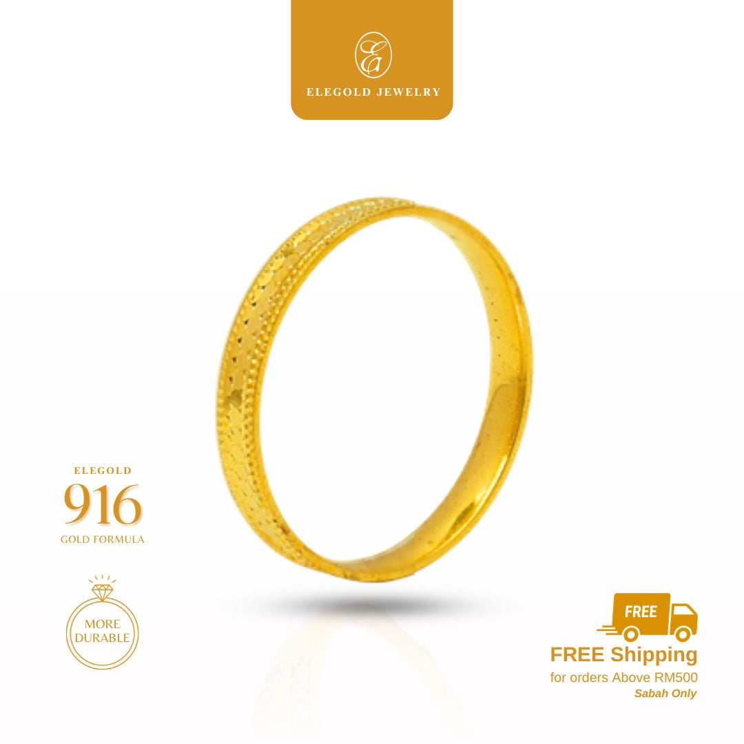 [1g] Shattered Ice 碎碎冰 Solid Ring Wedding • Elegold Jewelry • Category: Cincin Ring • 916G