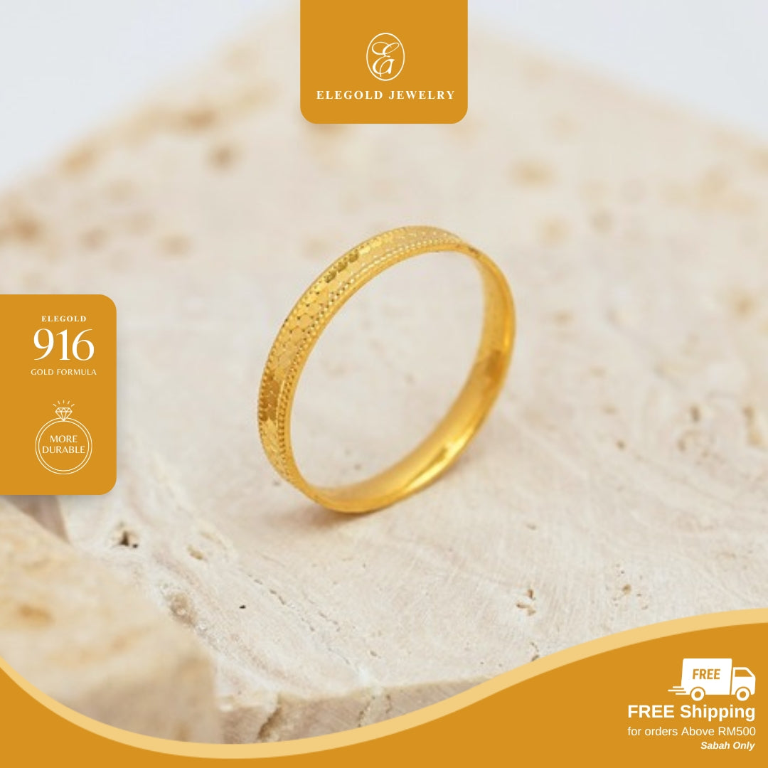 [1g] Shattered Ice 碎碎冰 Solid Ring Wedding • Elegold Jewelry • Category: Cincin Ring • 916G
