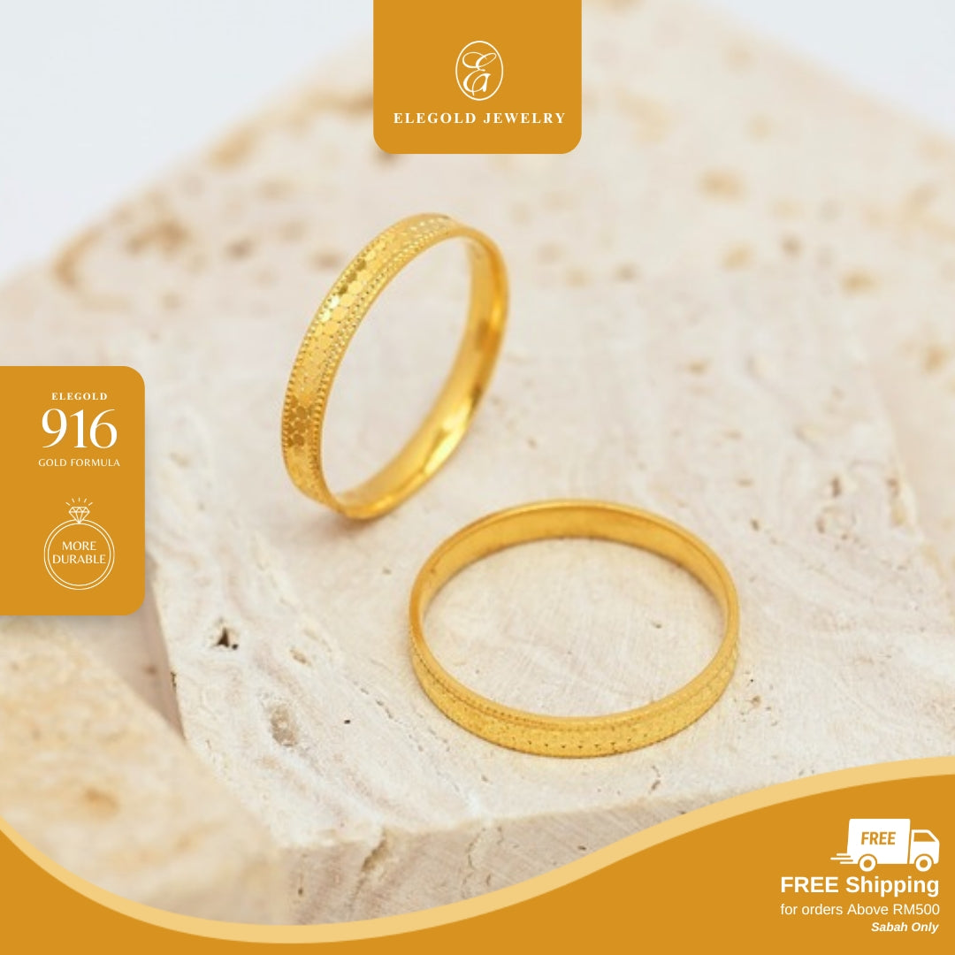 [1g] Shattered Ice 碎碎冰 Solid Ring Wedding • Elegold Jewelry • Category: Cincin Ring • 916G