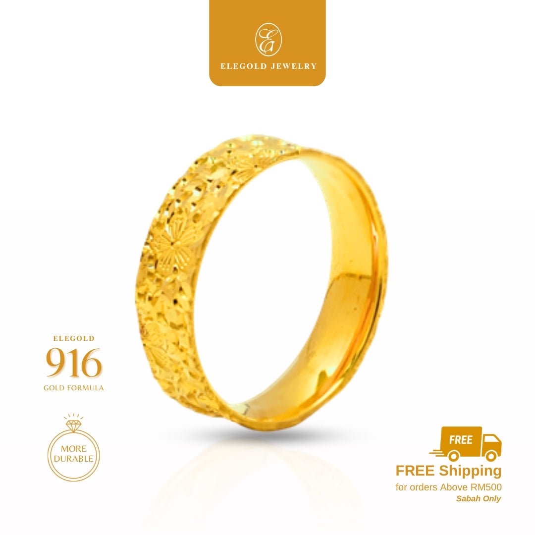 Bunga Floral Kilat Solid Comfort Padu • Elegold Jewelry • Category: Cincin Ring • 916G