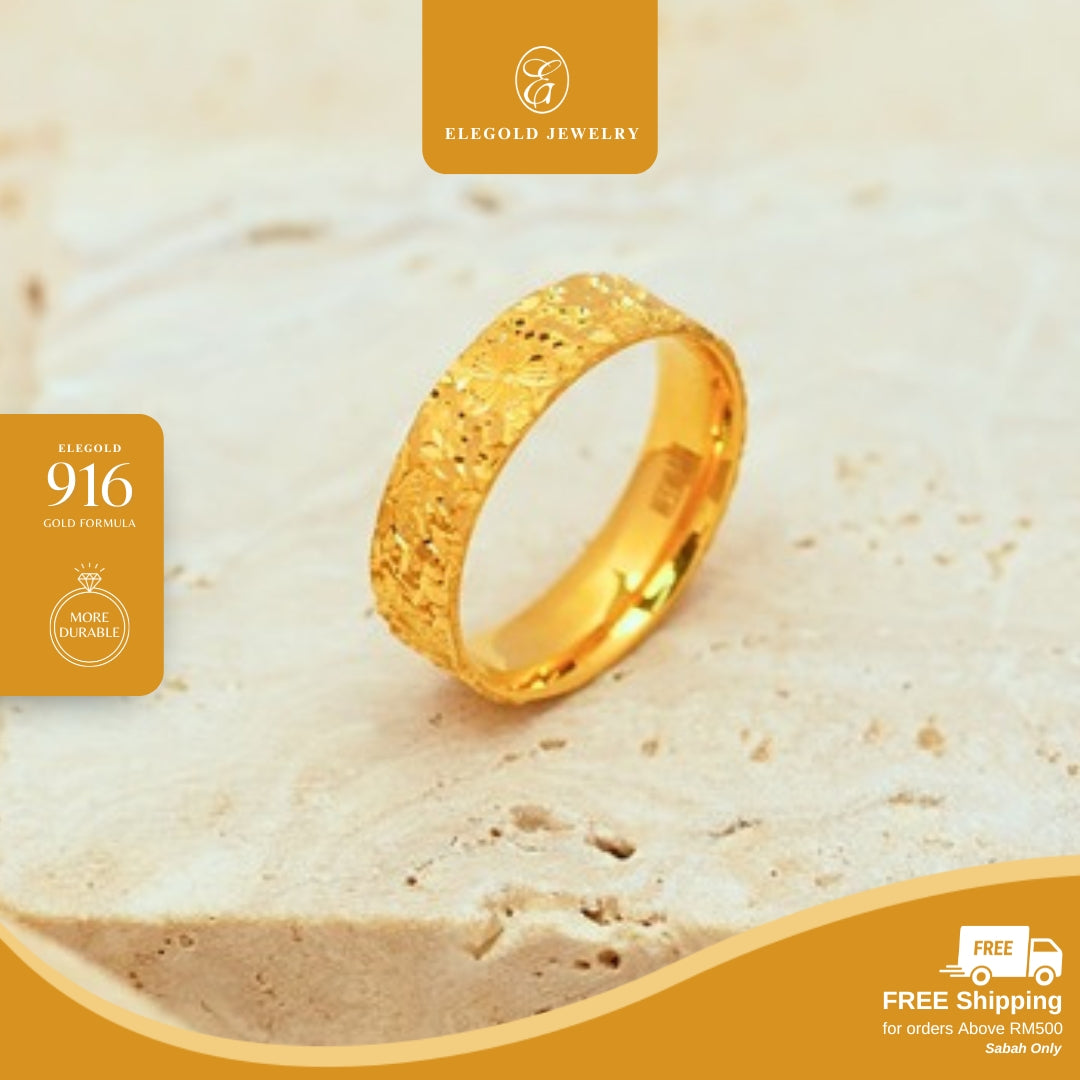 Bunga Floral Kilat Solid Comfort Padu • Elegold Jewelry • Category: Cincin Ring • 916G