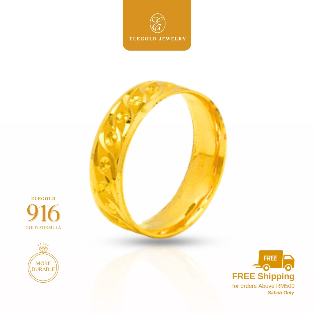 Fashion Shiny Cut Comfort Solid Wedding • Elegold Jewelry • Category: Cincin Ring • 916G