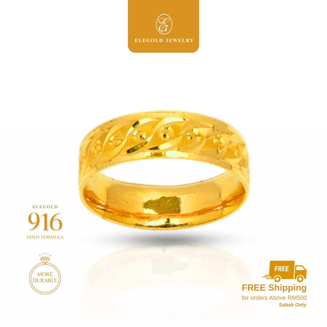 Fashion Shiny Cut Comfort Solid Wedding • Elegold Jewelry • Category: Cincin Ring • 916G